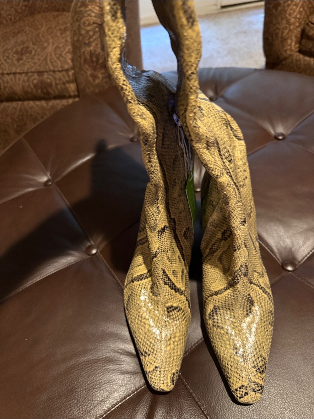 Sam Edelman Yellow Snake-Print Heeled Boots